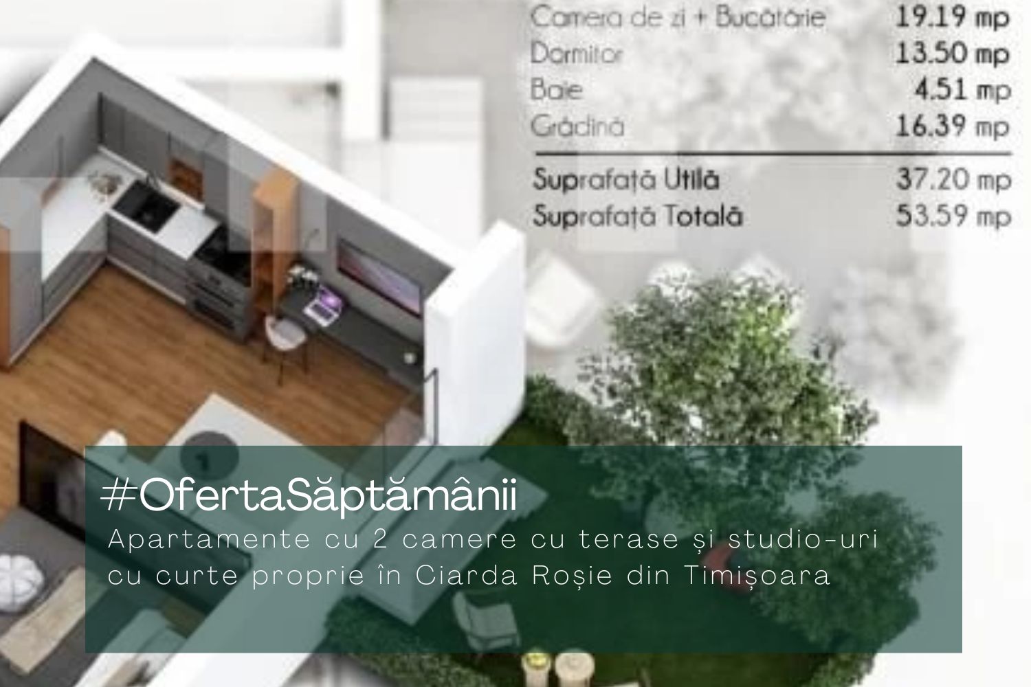 Apartamente cu 2 camere cu terasă și studio-uri cu curte proprie în Ciarda Roșie din Timișoara