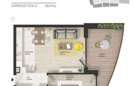 Apartament 2 camere, 53 mp, terasa generoasa, zona Centrala