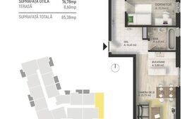 Apartament 3 camere, 77 mp, terasa, zona Centrala