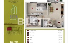 Apartament 3 camere, 56 mp, terasa 28 mp, imobil nou, Beta Residence