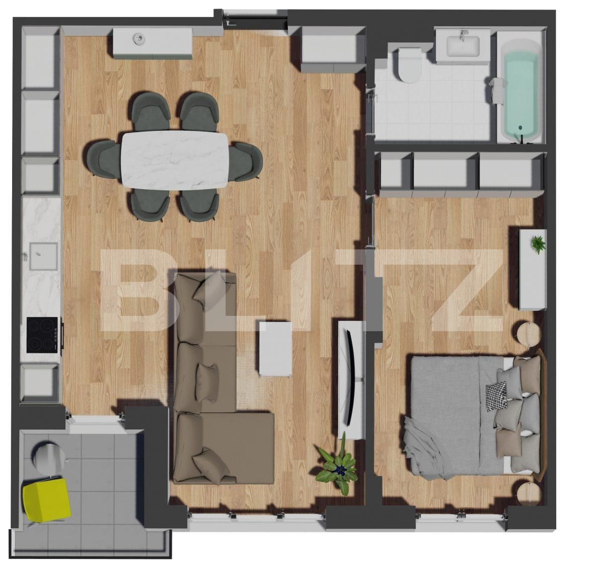 Apartament 2 camere, 54 mp, balcon, etaj intermediar, zona Vivo