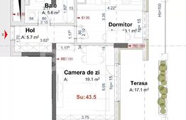 Apartament de 2 camere in bloc nou, 43mp + terasa 17mp, zona Metro