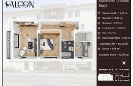 Apartament 2 camere, decomandat, SU 62.89, ansamblu rezidential nou, cartier Tractoru