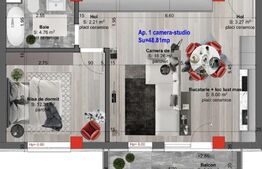 Apartament semifinisat, 2 camere, 48 mp utili, zona Dumitru Mocanu