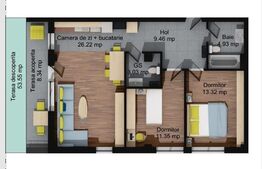 Apartament cu 3 camere , 2 bai , terasa la jumatate de pret , zona Regal, Baciu