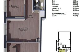 Apartament de 3 camere semifinisat, 79mp, bloc nou, zona linistita