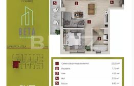 Apartament cu 2 camere semidecomandata, etaj intermediar, Beta Residence! 