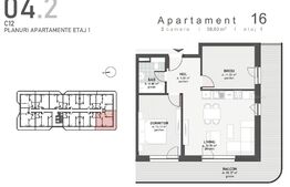 Apartament 2 camere, 58,63 mp+ terasa de 28 de mp in Floresti