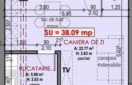  Apartament 1 cam, finisat, 38 mp, parcare