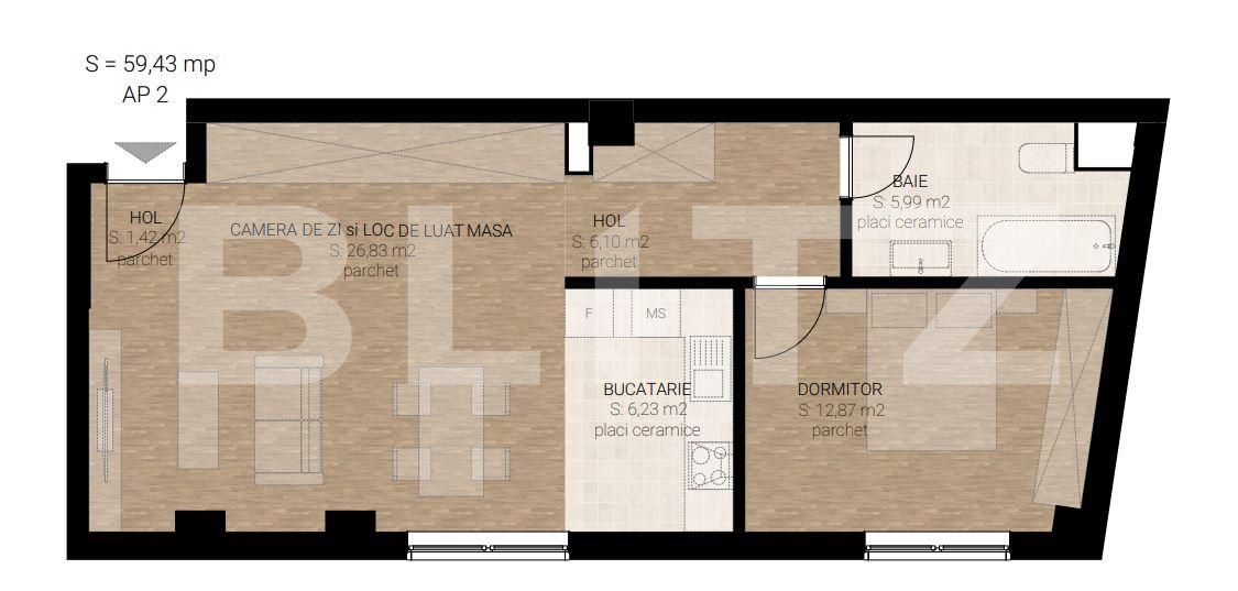 Apartament 2 camere, 60mp, finisat, imobil nou