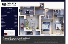 Apartament  3 camere, 77mp, incalzire în pardoseala și balcon, zona Coresi 