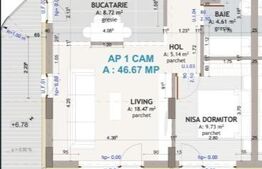 Apartament 2 camere, 47mp, terasa 23mp, parcare, zona Eroilor