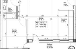 2 camere de vanzare, 52.42 mp , cu loc parcare, zona buna din Floresti