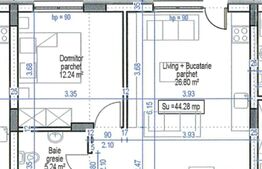 Apartament semifinisat, 2 camere, terasa de 9,18 mp, incalzire in pardoseala, lift, parcare, zona Teilor