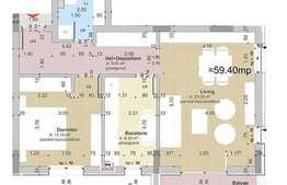 Apartament 2 camere, 59,4 mp, semifinisat, zona Piata Cipariu!