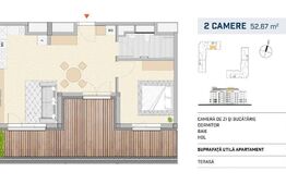 Apartament 2 camere, finisat cu terasa, orientare SUDICA