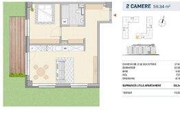Apartament finisat, 2 camere cu gradina, orientare sud-vest