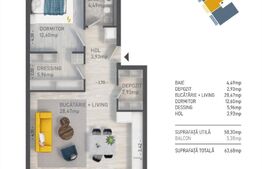 Ansamblu nou! Apartament 2 camere, 58.30 mp,loc de parcare , zona Restaurant Regal