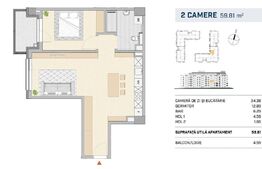 Apartament finisat, 2 camere, orientare VESTICA, zona semicentrala