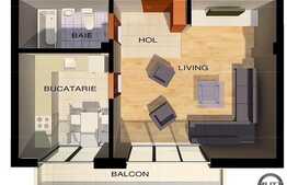 Vanzare 1 camera, semidecomandat, 40.10 mp, balcon, imobil nou, semifinisat!