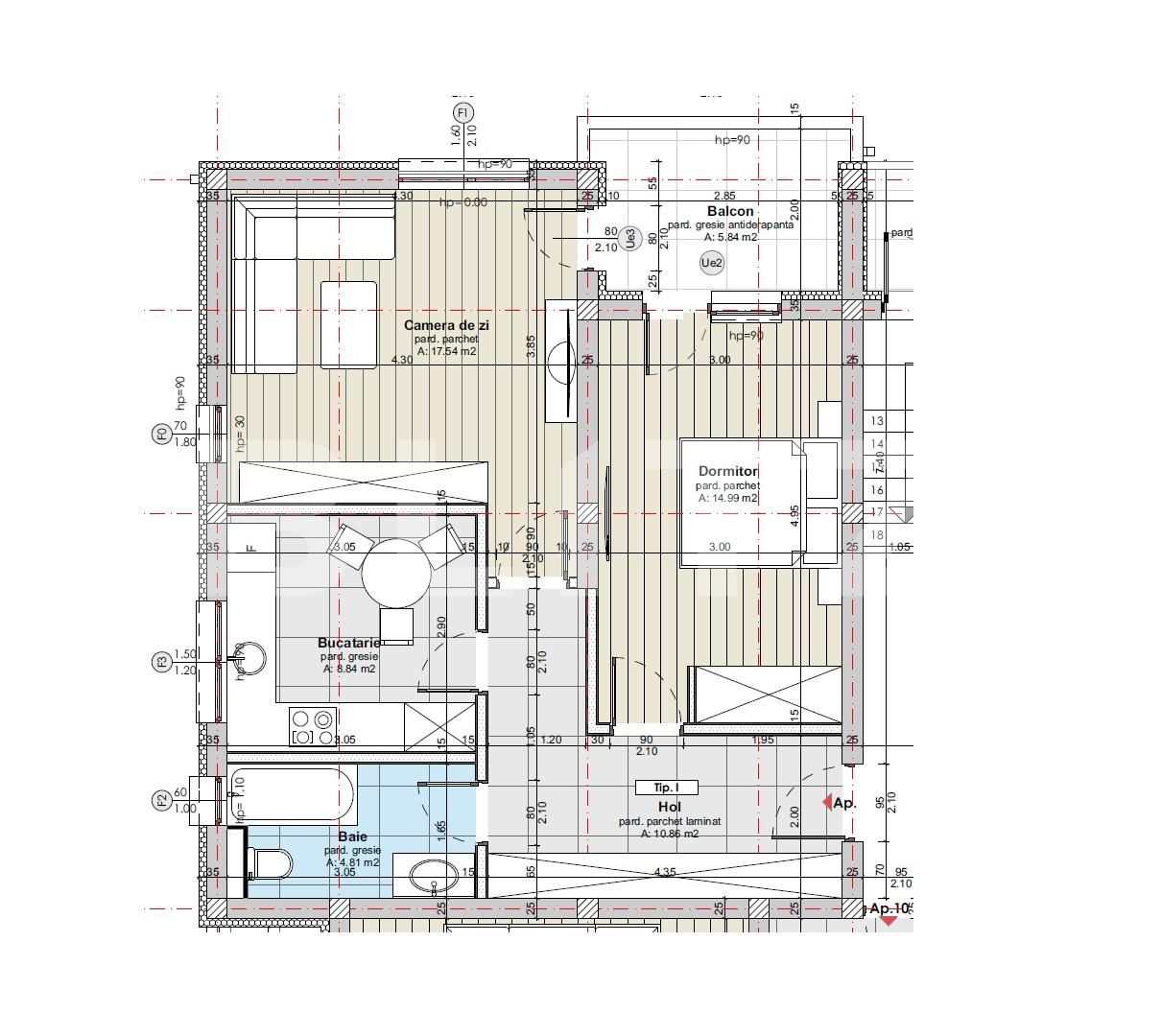Apartament 2 camere, decomandat, 57 mp, Apahida