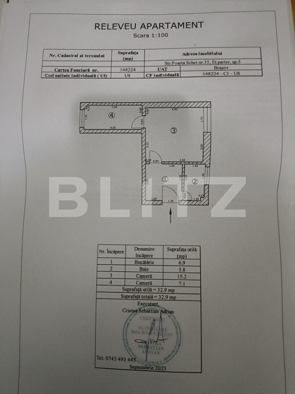 Apartament de 2 camere, Poarta Schei, 33 mp, ideal pentru investiție