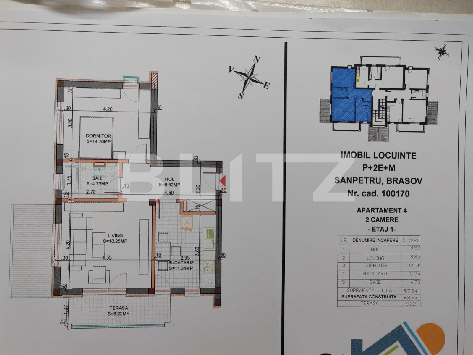 Apartament 2 camere, 58,mp, Sânpetru