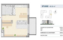 Apartament 2 camere, 45 mp,  zona semicentrala