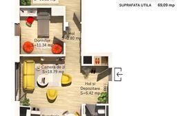 Apartament 3 camere, 69mp, zona Parcul Central 