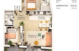 Exclusivitate! Comision 0%! Apartament 3 camere, 69mp, zona Parcul Central 