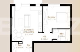 Apartament 2 camere, 48,68 mp + balcon 8 mp, zona Vivo