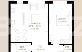 Apartament 2 camere, 54,38 mp + balcon 7,14 mp, zona Vivo