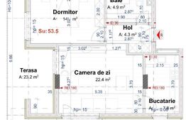 Apartament 2 camere cu CF, 53.5 mp, semifinisat, parcare subterana, zona Vivo