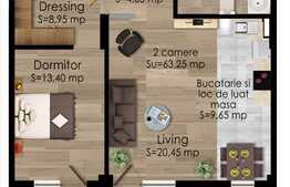 2 camere, 63,25 mp utili, semifinisat, zona Parcului Farmec!