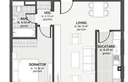 Apartament cu 2 camere cu terasa, 54.74mp, zona Centrala, Floresti 