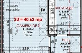 Apartament 1 cam, finisat, 40 mp, parcare