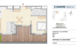 Apartament 2 camere, finisat cu terasa, orientare SUDICA