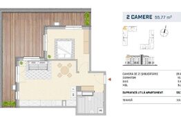 Apartament 2 camere, terasa generoasa, zona SEMICENTRALA