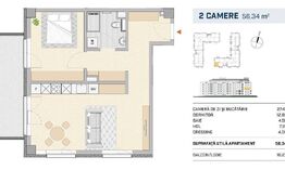Apartament 2 camere, finisat, orientare SUD-VEST, SEMICENTRAL