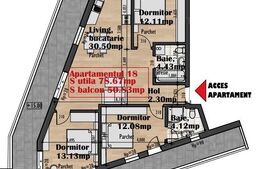 Apartament de 4 camere, 79 mp, terasa de 51 mp,orientare sud, bloc nou!