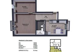 Apartament de 2 camere semifinisat, 65.14mp, bloc nou, zona linistita