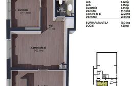 Apartament de 3 camere finisat, 79mp, bloc nou, zona linistita
