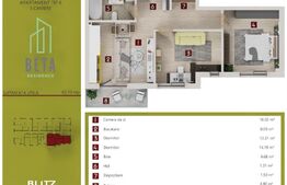 Apartament 3 camere, semifinisat, TVA Inclus, ansamblul Beta Residence 