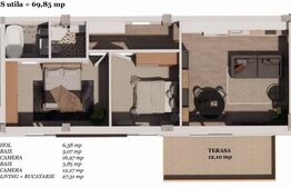 Comision 0!  Apartament 3 camere, semifinisat, 70mp, zona Auchan