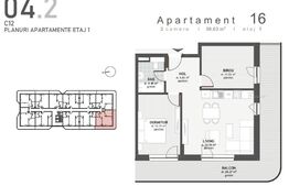 Apartament 2 camere, 58,63 mp+ terasa de 28 de mp in Floresti