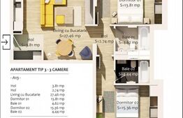 Apartament 3 camere 72mp zona Semicentrala
