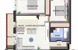 3 camere, 72,77 mp, semifinisat, imobil nou, zona Polus Center