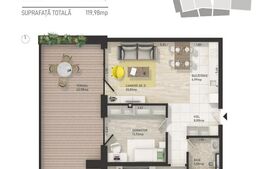 Apartament 3 camere, 77 mp, terasa generoasa, zona Centrala