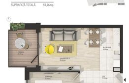 Apartament 2 camere, 51 mp, balcon, zona Centrala