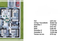 Casa individuala 98 mp, semifinisata, 4 camere,  teren 500 mp,  Popesti